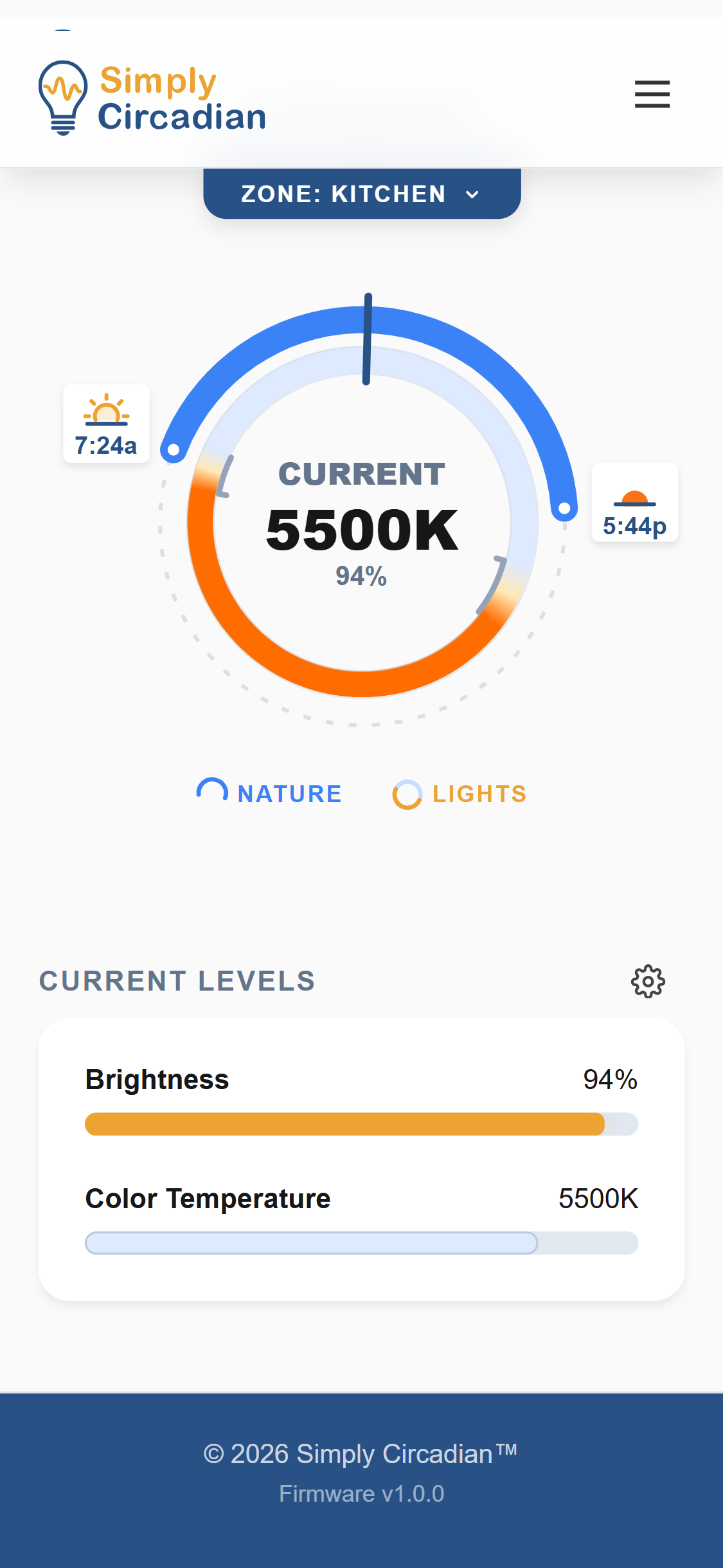 Simply Circadian&trade; Dashboard